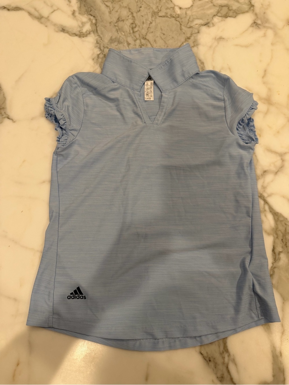 adidas Girls' Light Blue Polo-Style Short ruffle Sleeve Top